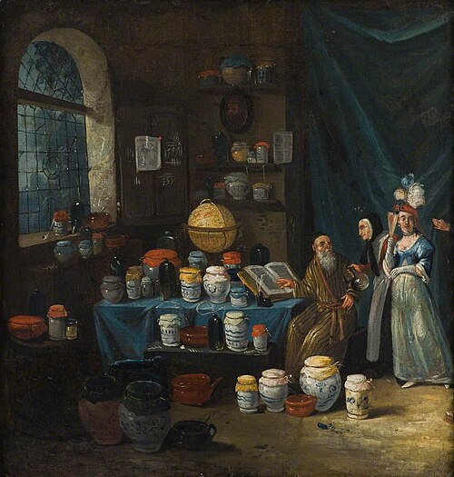 A Philosopher in His Study, Consulted by an Old Woman and a Young Woman, 1739, Egbert van Heemskerk