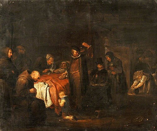 A Deathbed Scene with a Physician Examining a Urine Flask, , Egbert van Heemskerk