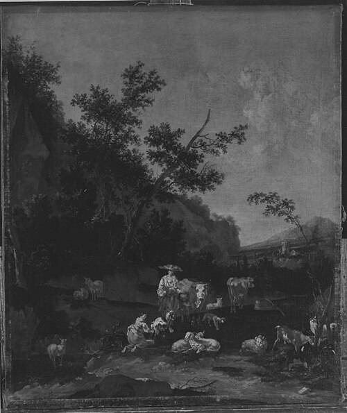Italienische Landschaft mit Vieh und Hirtinnen, 1670, Johannes van der Bent