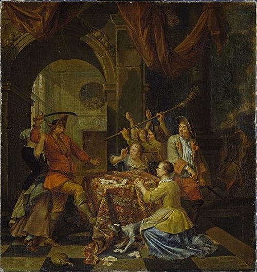 Fight over a card game, 1705, Balthasar van den Bossche