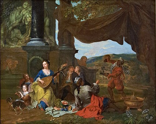 Galant scene with musicians, 1720, Balthasar van den Bossche