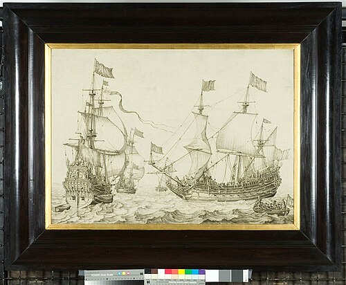 De Oostindiëvaarders 'Mercurius' en 'Neptunus' onder zeil, 1649, Willem Van de Velde l'Ancien