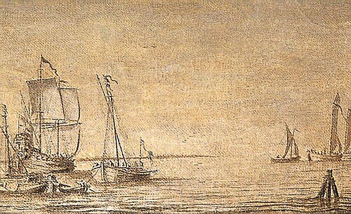 Shipping, a Kaag and a Warship at Anchor, , Willem Van de Velde l'Ancien