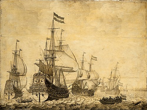 Seascape with Dutch men-of-war, 1650, Willem Van de Velde l'Ancien