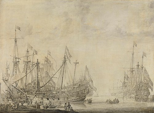 Ships after a battle, 1653, Willem Van de Velde l'Ancien