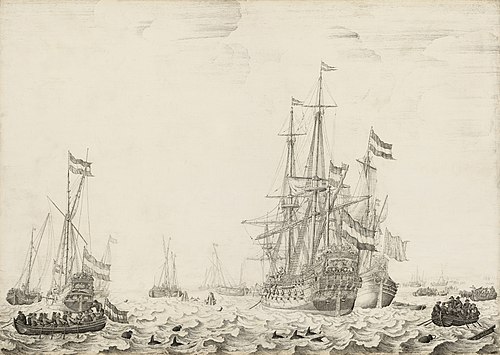 Dutch Ships near the Coast, 1650, Willem Van de Velde l'Ancien