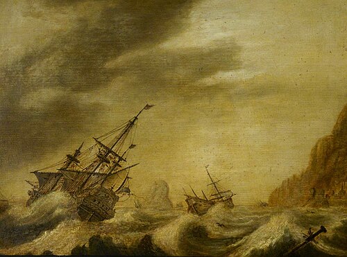 A wijdschip close-hauled in a moderate breeze, , Willem Van de Velde l'Ancien