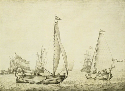 Two Dutch boeier yachts under sail, 1660, Willem Van de Velde l'Ancien