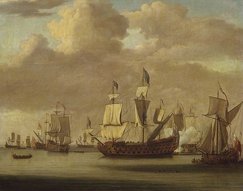 Calm: HMS Royal James, a royal yacht and other shipping, 1678, Willem Van de Velde l'Ancien