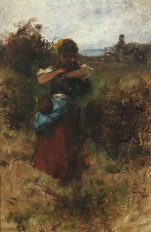 Peasant girl holding a hen, , Ottó Baditz