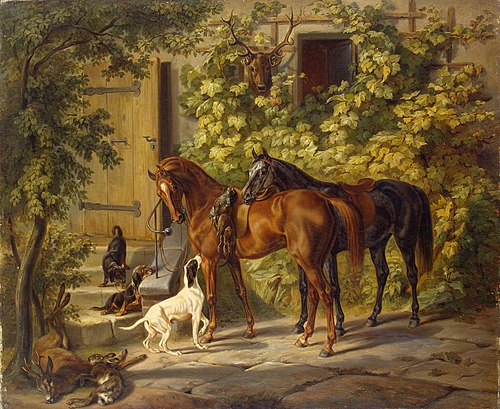 Horses at the Porch, 1843, Albrecht Adam