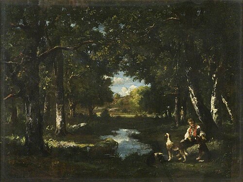 Man and Dog Resting in Forest Glade, , Narcisse Virgilio Díaz