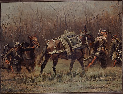 Scène militaire : mobiles conduisant des mulets d'ambulances (fragment du panorama de Champigny), 1881, Édouard Detaille