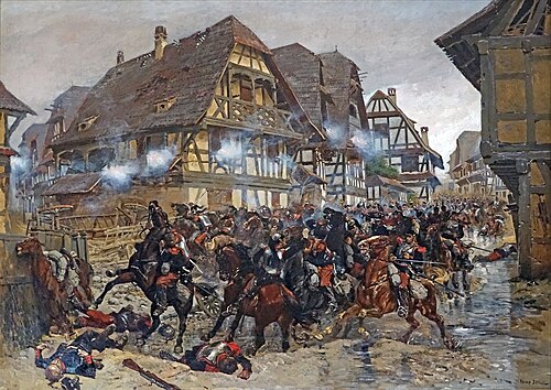 La charge du 9ème régiment de cuirassiers dans le village de Morsbronn, 1874, Édouard Detaille