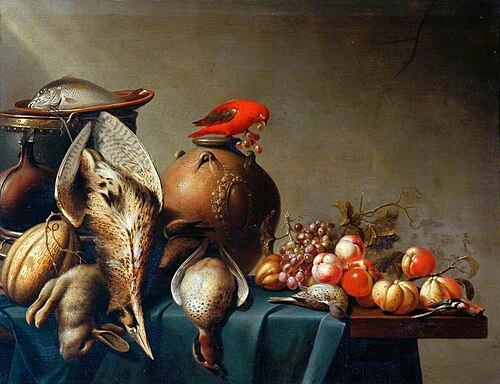 A Still Life of Dead Birds and Fruit, 1650, Harmen Steenwijck