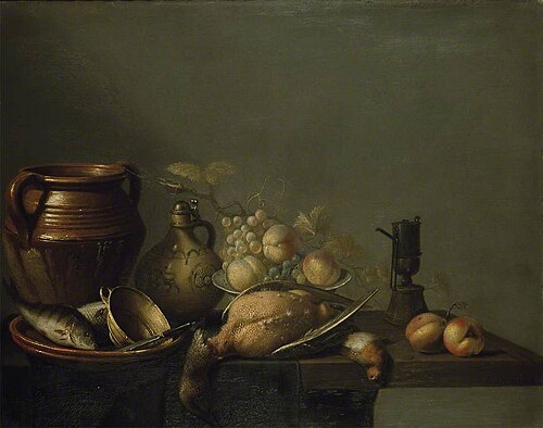 Still Life of Kitchen Utensils with Fruit and Game, , Harmen Steenwijck
