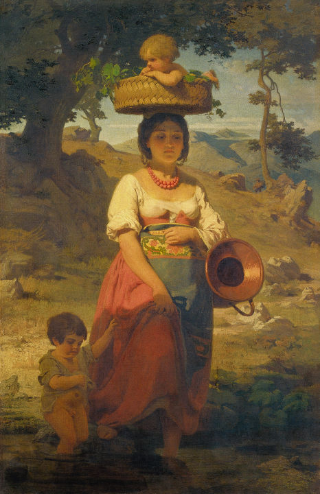 An Italian Woman with Children by a Stream, 1862, Johann Köler