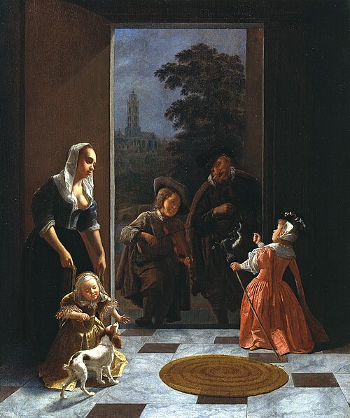 Street musicians at the door, 1662, Jacob Ochtervelt