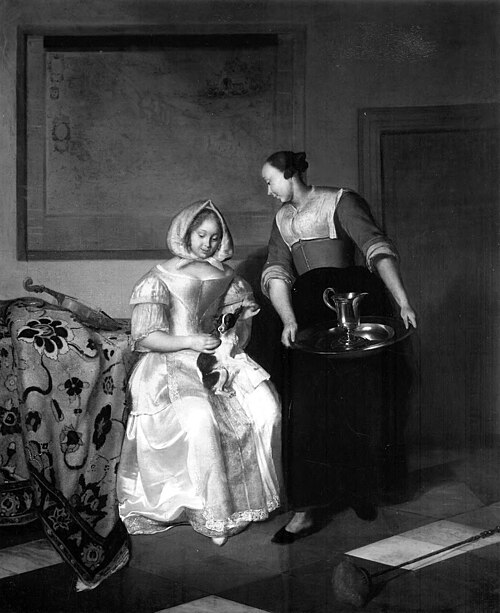 A Lady Playing with a Dog, 1676, Jacob Ochtervelt