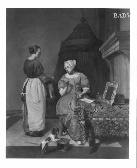 a lady canvassing with her maid, 1659, Jacob Ochtervelt