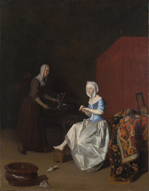 A Young Lady Trimming her Fingernails, 1670, Jacob Ochtervelt