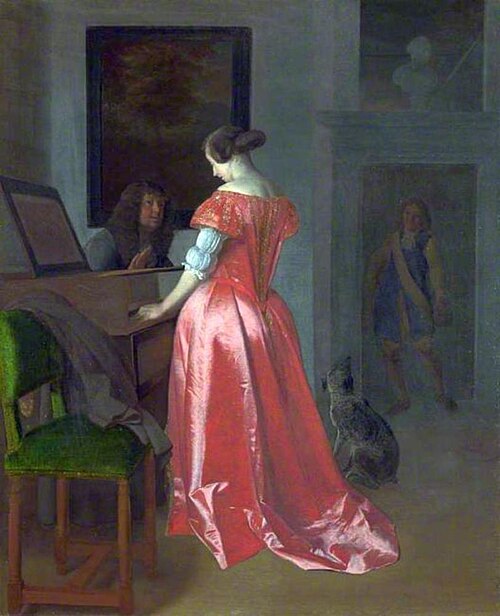 A Woman standing at a Harpsichord, a Man seated by her, 1677, Jacob Ochtervelt