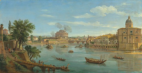 Zicht op de Tiber in Rome met de Engelenburcht, 1714, Caspar van Wittel