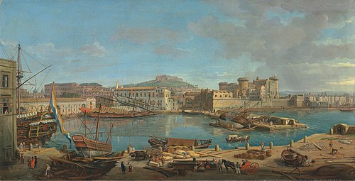 Zicht op de Darsena in Napels, 1714, Caspar van Wittel