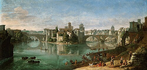 View of Tiber in Rome, 1685, Caspar van Wittel