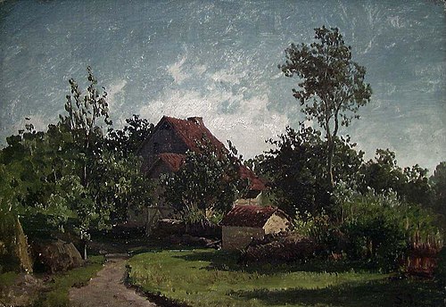 Bondegård i kveldslys, 2000, Sophus Jacobsen