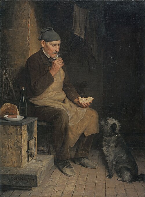Old man eating Mid-Morning Snack (Gyp), 1901, Albert Anker