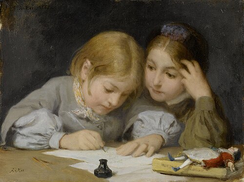 The writing lesson III, 1865, Albert Anker