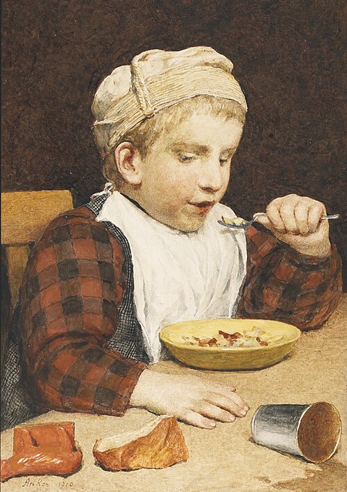 Boy with a hat eating, 1910, Albert Anker