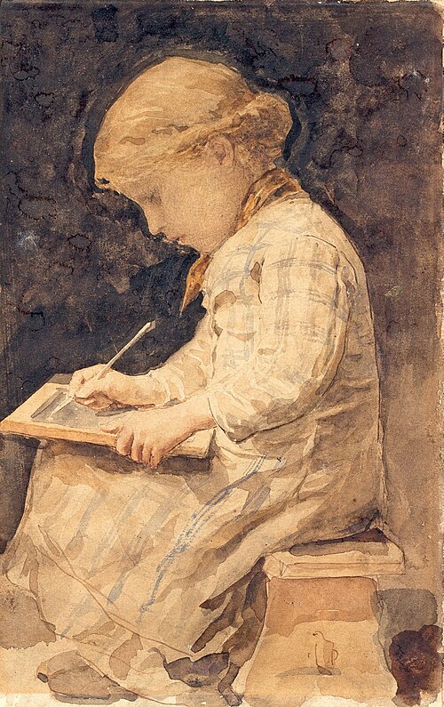 Mädchen mit Schiefertafel, 1910, Albert Anker