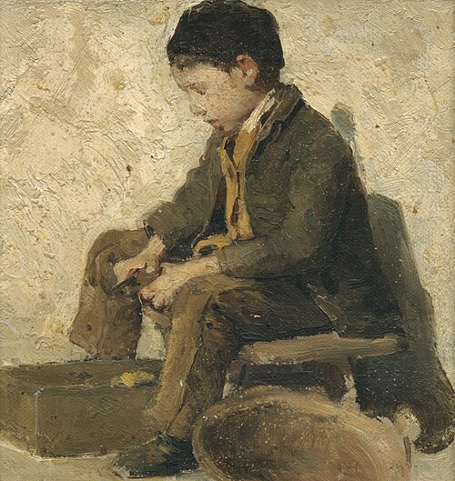 Sitting bioy peeling vegetables, , Albert Anker