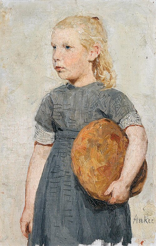 Mädchen mit Brotlaib., 1910, Albert Anker
