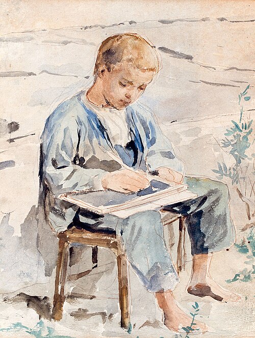 Knabe mit Schiefertafel, 1910, Albert Anker