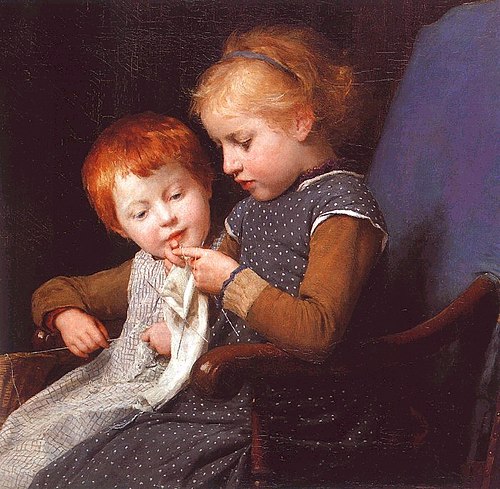 The little knitters, 1875, Albert Anker