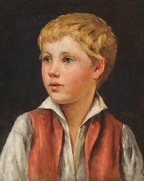 Boy in a red waistcoat, 1885, Albert Anker