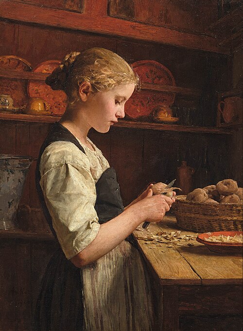Girl peeling potatoes, 1886, Albert Anker