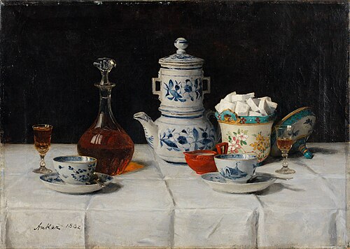 Nature morte avec café et bouteille de cognac, 1882, Albert Anker