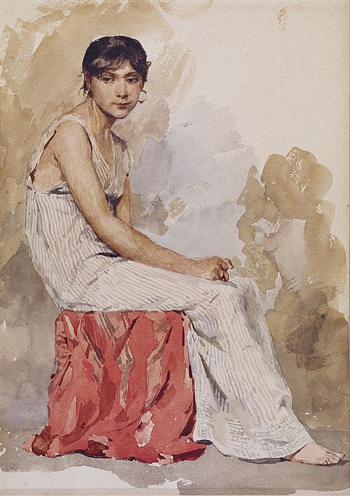 Seated young woman to the right, , Albert Anker