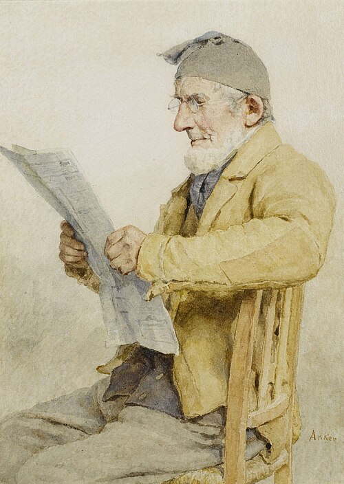 Reading farmer from Ins, , Albert Anker