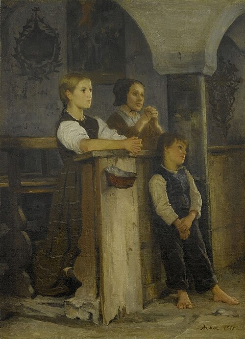 Betende im Beinhaus von Stans, 1865, Albert Anker