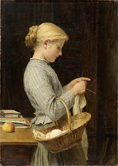Knitting girl, 1888, Albert Anker