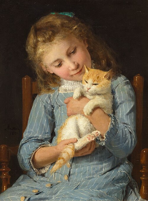 Fillette avec un chat, 1881, Albert Anker