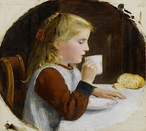 Girl, drinking coffee, , Albert Anker