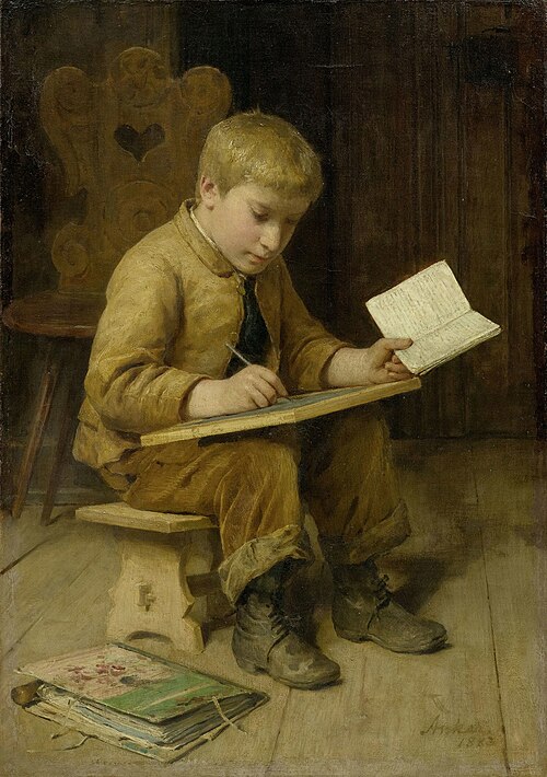 Writing boy, 1883, Albert Anker