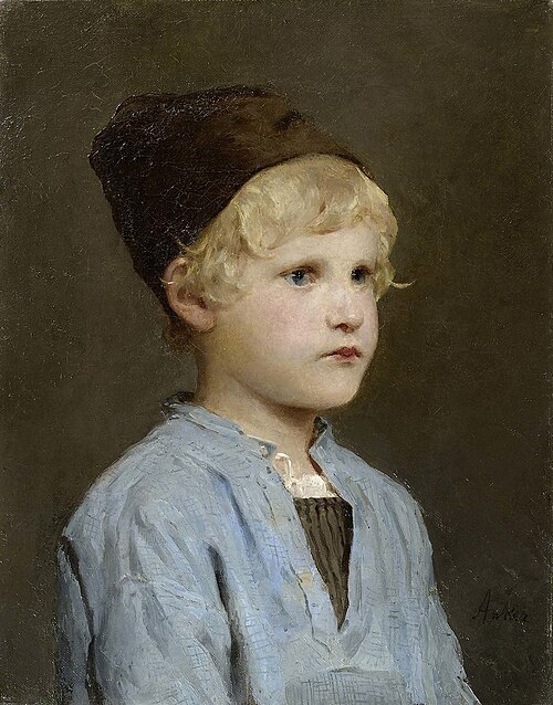 Portrait of a boy with cap, , Albert Anker
