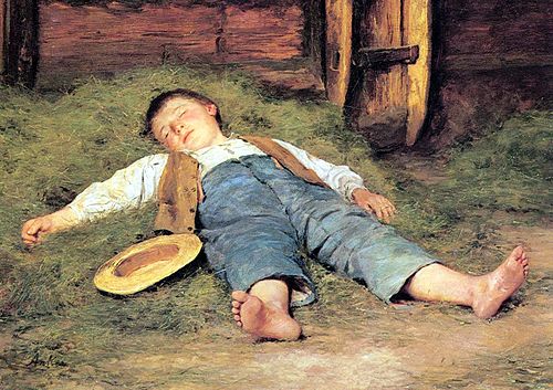 Garçon couché dans le foin, 1897, Albert Anker